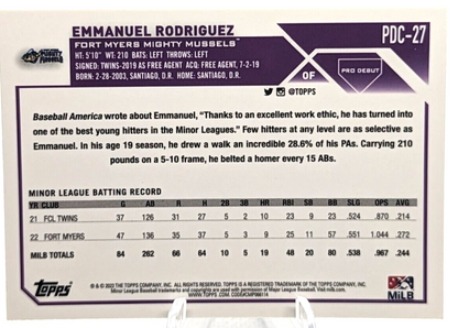 Emmanuel Rodriguez - 2023 Pro Debut Chrome Base #PDC-27 Ft Myers Mighty Mussels