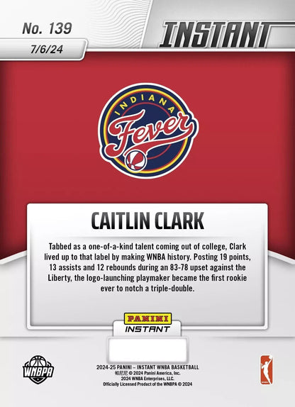 2024 Panini Instant WNBA #139 Caitlin Clark Indiana Fever RC 1st Rookie Trp-Doub