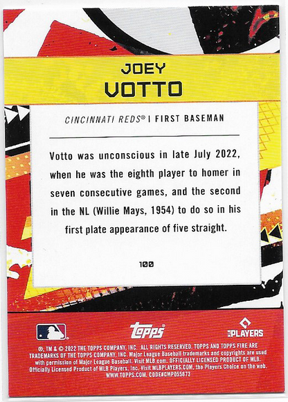 Joey Votto [Gold Minted] #100 2022 Topps Fire Cincinnati Reds