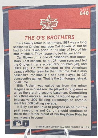Billy Ripken, Cal Ripken Jr #640 1988 Fleer "The O's Brothers" Orioles