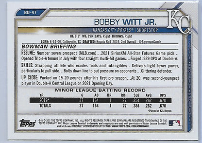 Bobby Witt JR #BD-47 - 2021 Bowman Draft 1st Edition - 1st Round Draft 2019 - KC