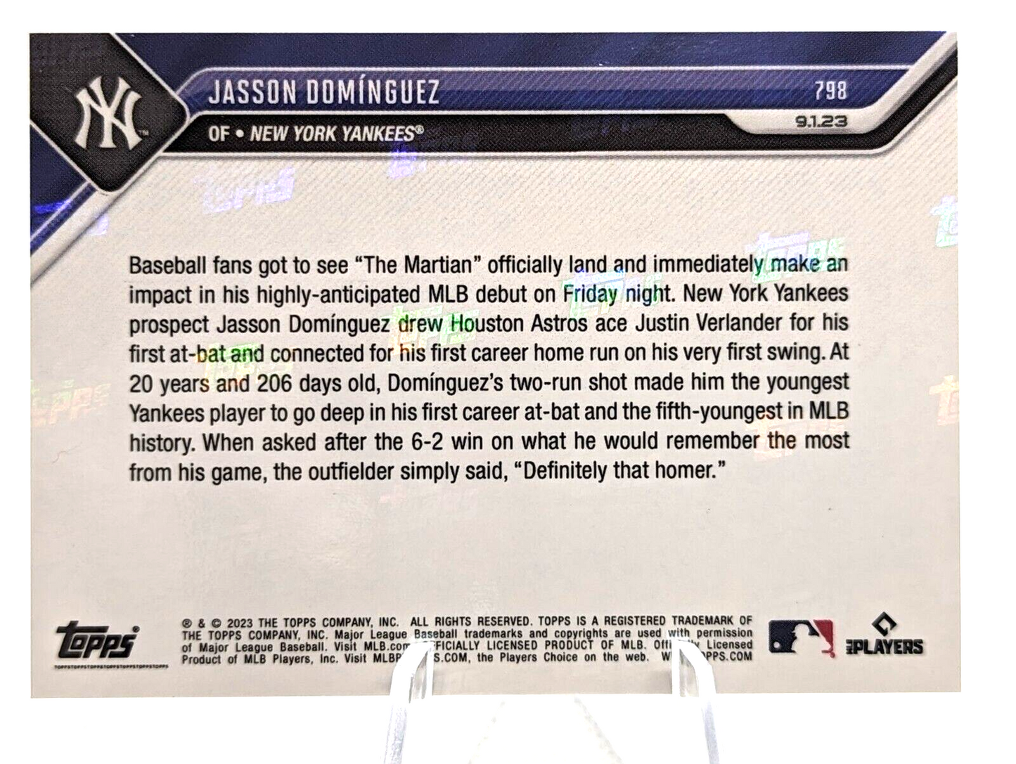 Jasson Domingues MLB Debut HR 2023 MLB TOPPS NOW Card 798