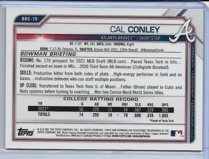 Cal Conley #BDC-70 - 2021 Bowman Draft Chrome 1st Bowman Purple #205/250