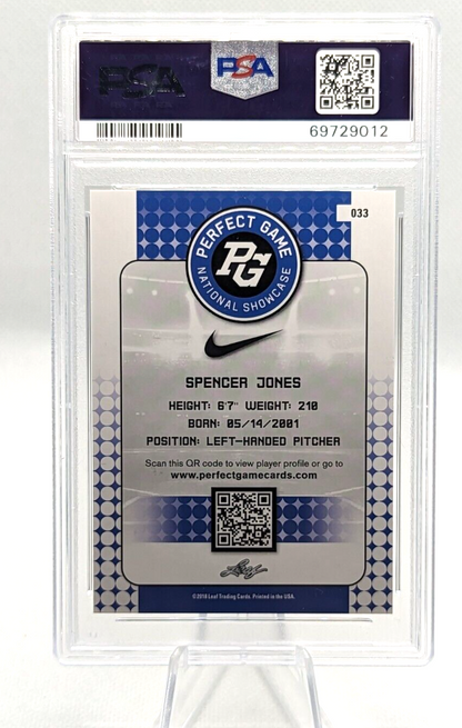 Spencer Jones PSA 9 2018 Leaf Perfect Game Nation Showcase Silver #33 Yankees 