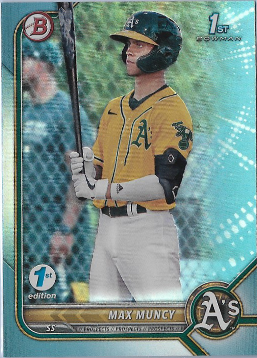 Max Muncy Sky Blue Foil #BPPF-89 2022 Bowman 1st Edition Oakland A’s 