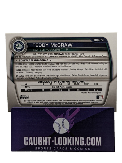 Teddy McGraw - 2023 Bowman Draft Chrome #BDC73 Mariners Prospect