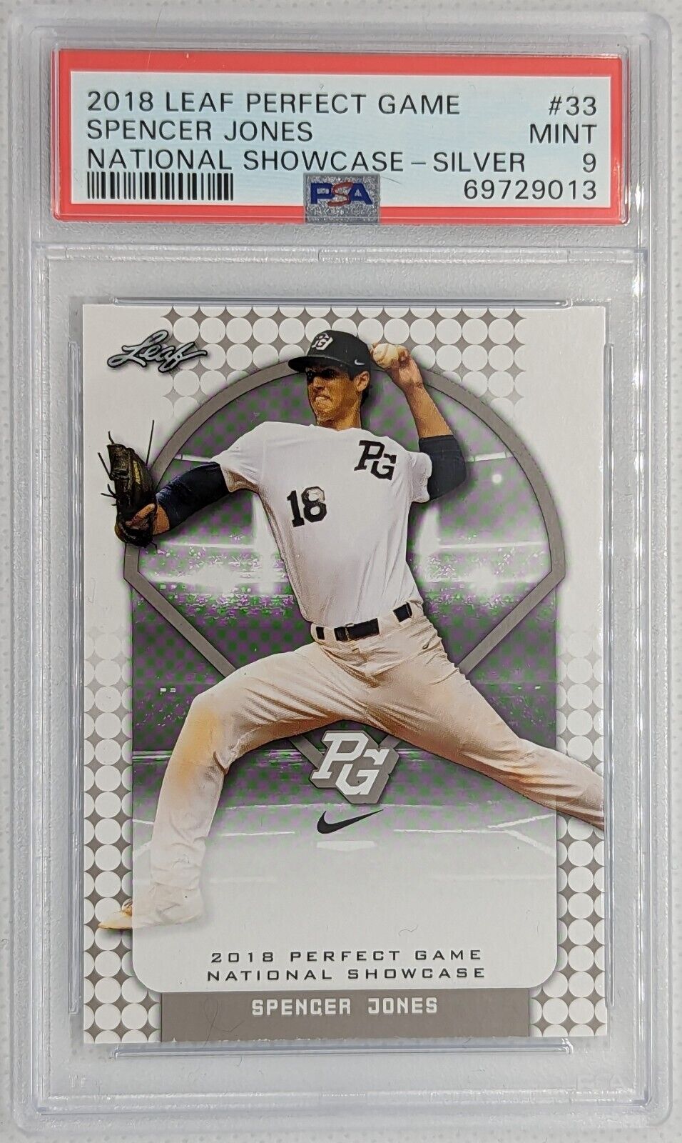 Spencer Jones PSA 9 2018 Leaf Perfect Game Nation Showcase Silver #33 Yankees 