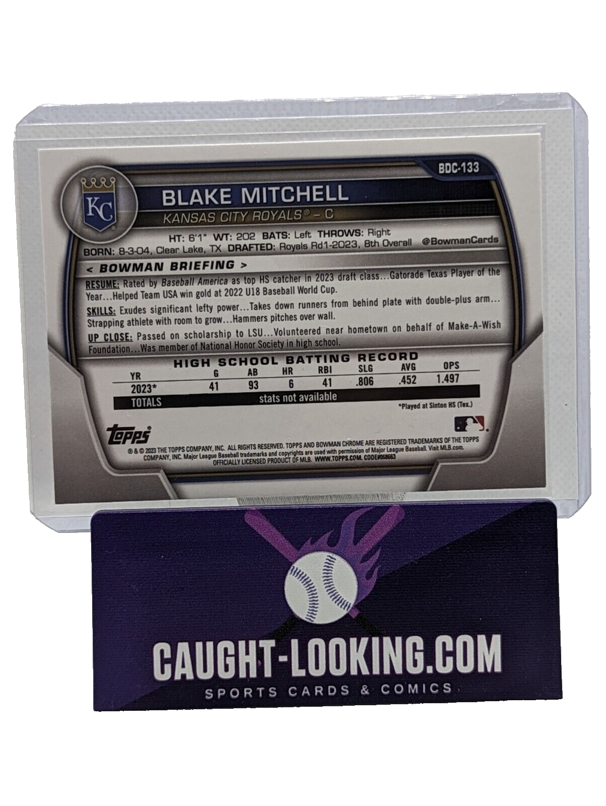 Blake Mitchell 2023 Bowman Draft Chrome 1st #BDC-133 Royals Prospect