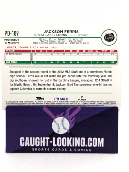 2024 Topps Pro Debut Jackson Ferris #PD-109 Great Lakes Loons Dodgers