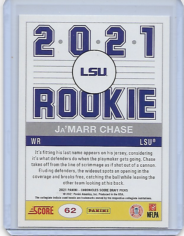 Ja'Marr Chase #62 2021 Panini Chronicles Draft Pick Rookie RC Bengals LSU