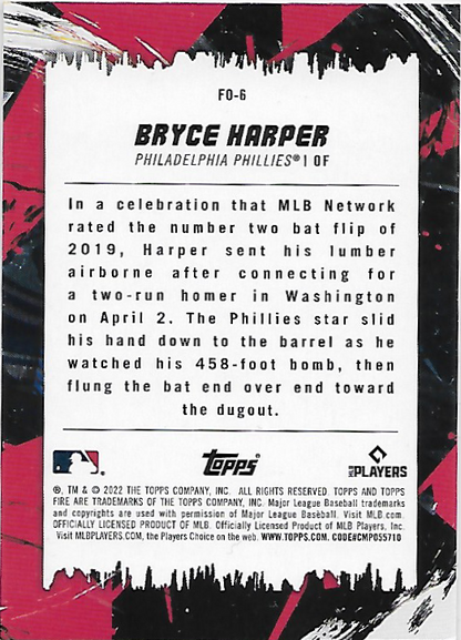 Bryce Harper #FO-6 Flippin Out Gold Minted 2022 Topps Fire Phillies
