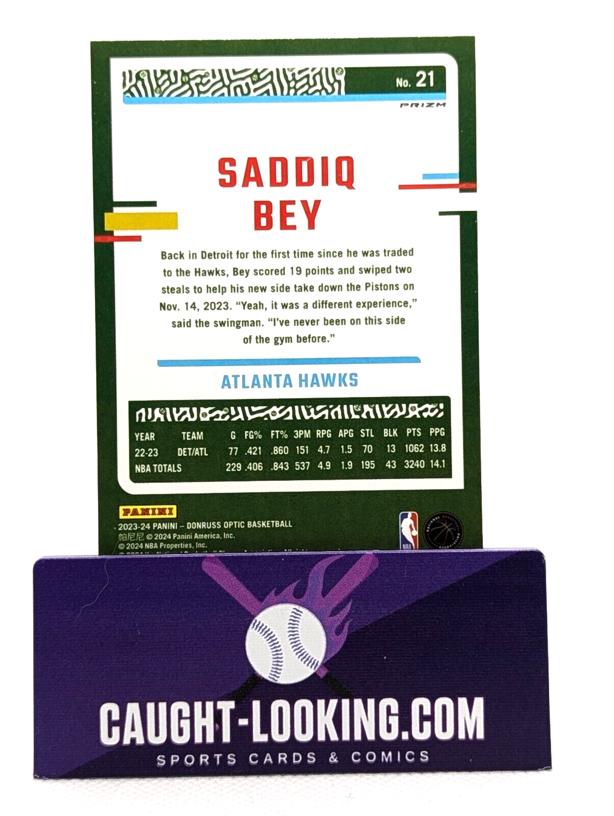 Saddiq Bey [Hyper Pink] #21 2023 Donruss Optic Atlanta Hawks