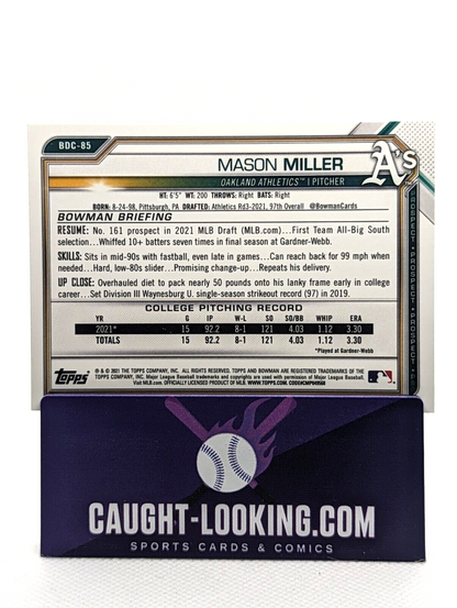 Mason Miller #BDC-85 2021 Bowman Draft Chrome Athletics 1st Bowman