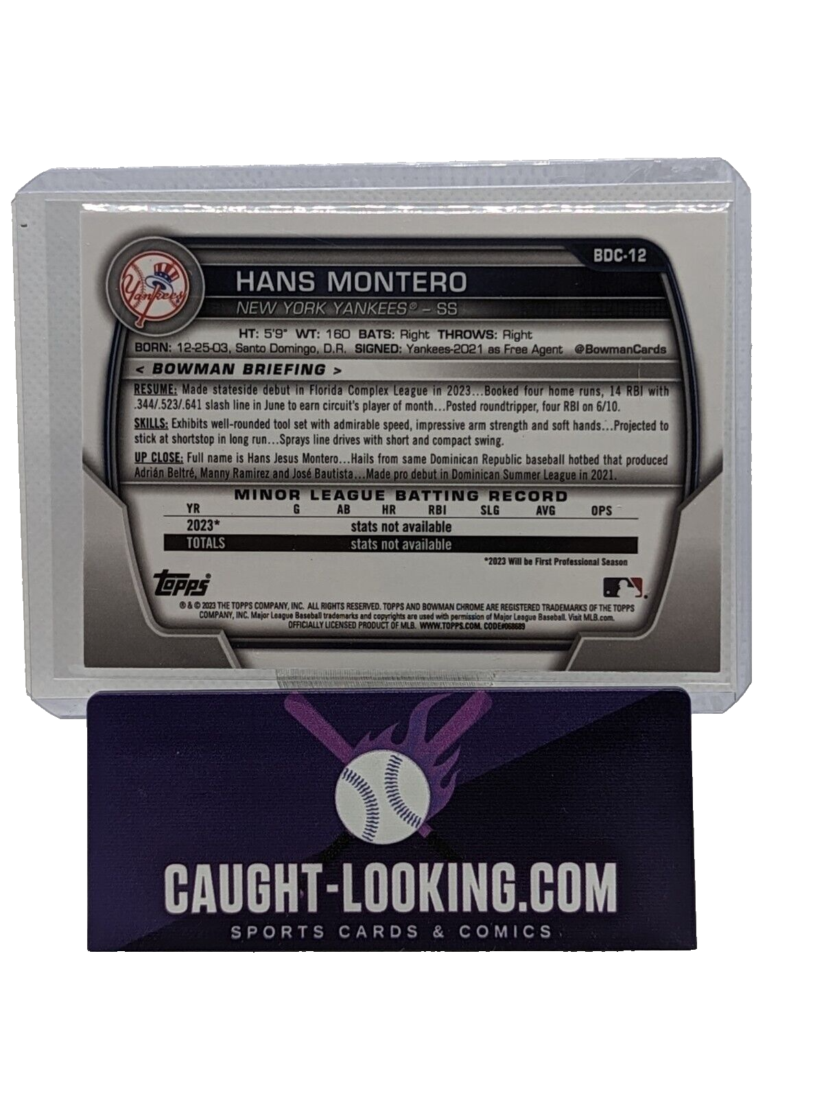 Hans Montero - 2023 Bowman Draft Chrome #BDC-12 Yankees Prospect
