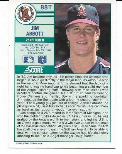 Jim Abbott #88T 1989 Score Traded Rookie Card RC - 5 Card Lot