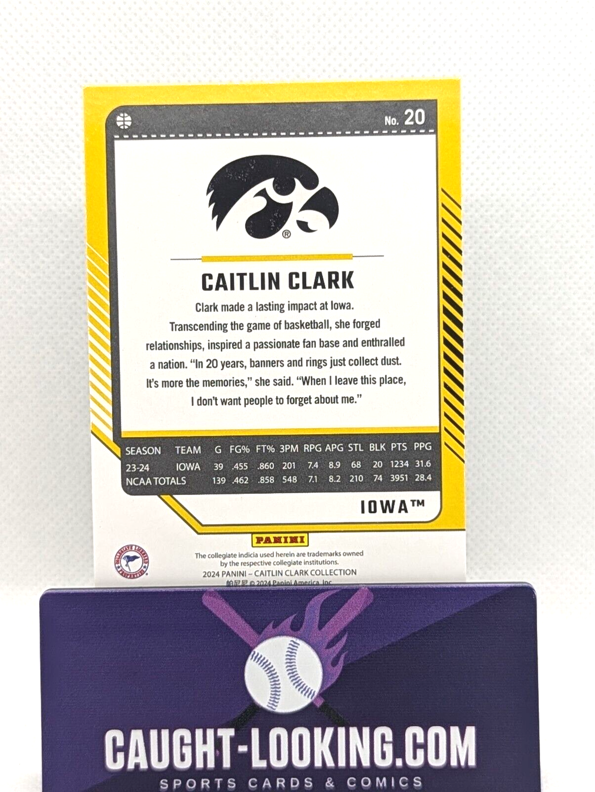 2024 Panini Caitlin Clark Collection - Base Card #20 Caitlin Clark (RC)