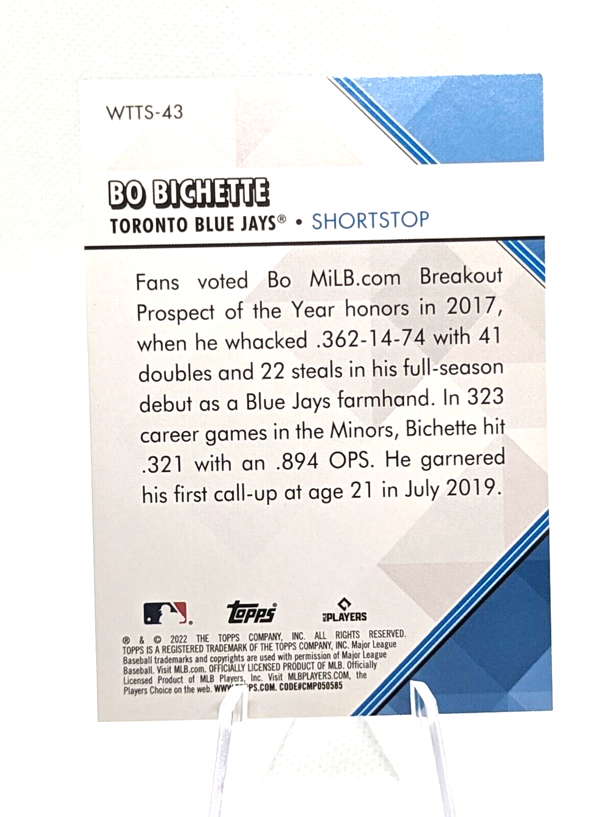 Bo Bichette #WTTS-43 2022 Topps Series 1 Welcome To The Show Toronto Blue Jays