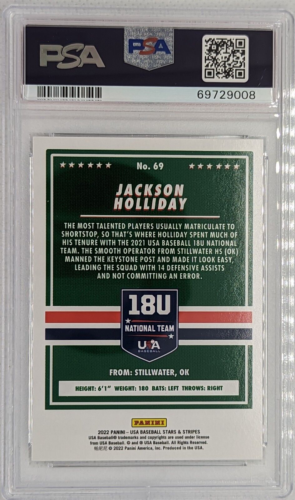Jackson Holliday PSA 9 2021 Stars & Stripes #69 MLB Draft #1 Pick