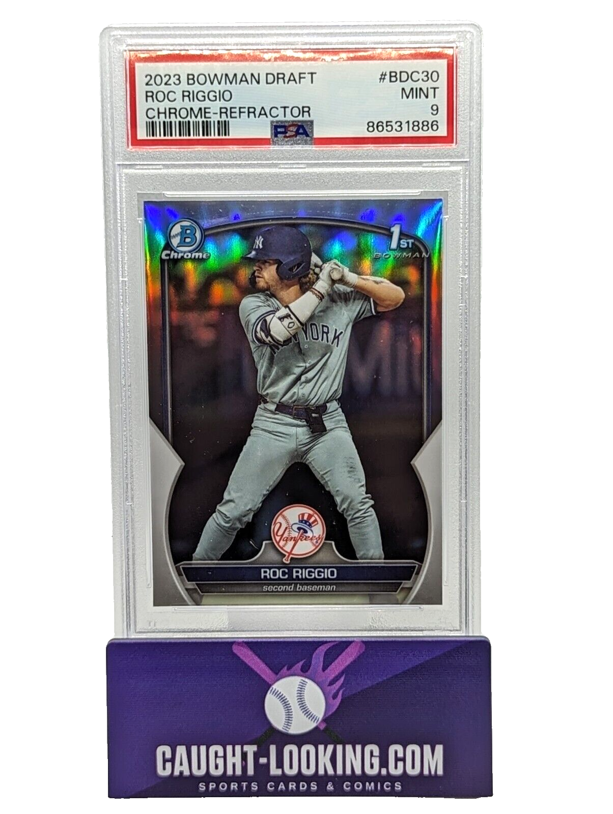 Roc Riggio PSA 9 - 2023 Bowman Draft Chrome Refractor #BDC30 1st Bowman Yankees