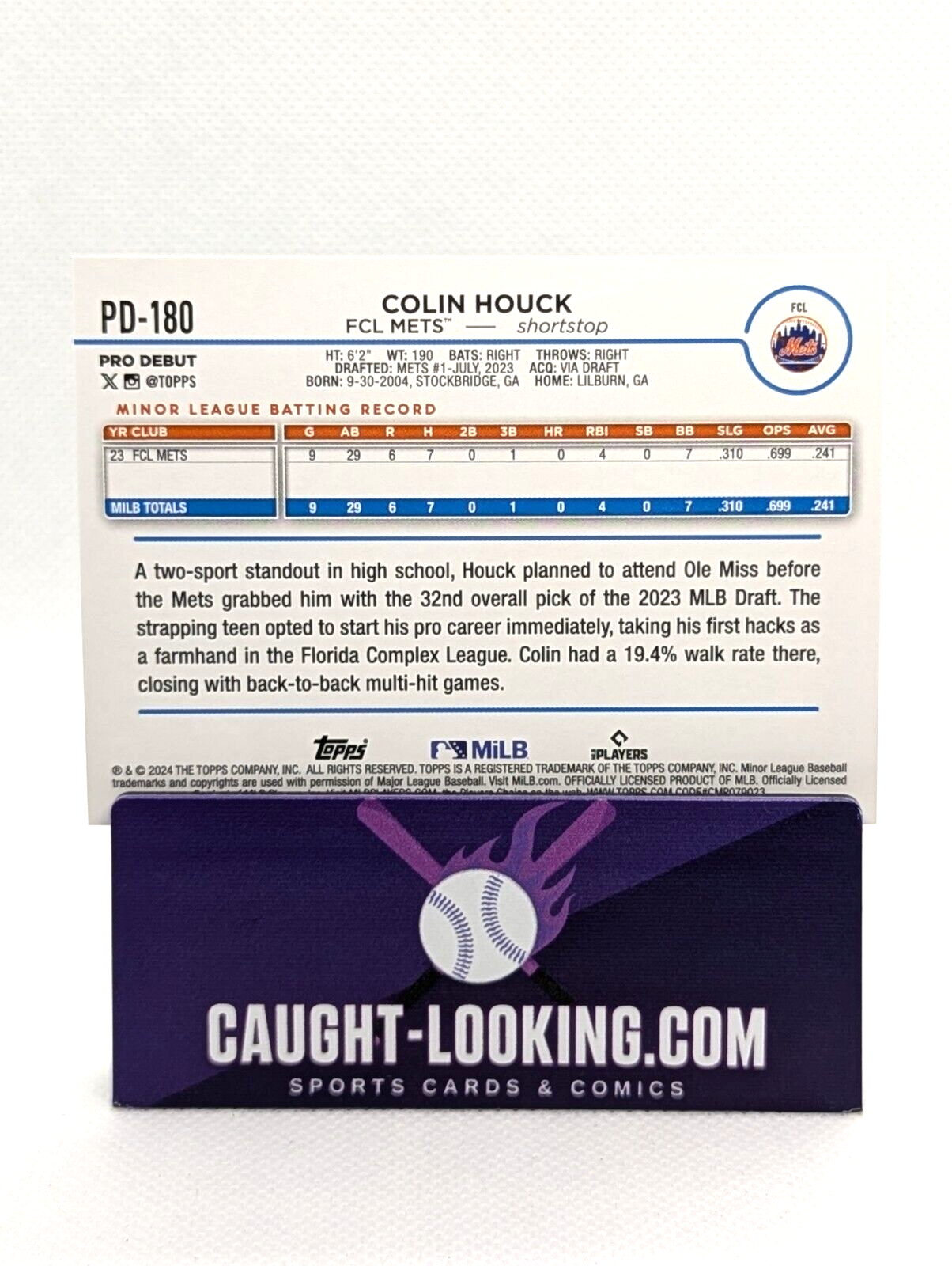 Colin Houck - 2024 Topps Pro Debut #PD-180 Mets Draft Pick
