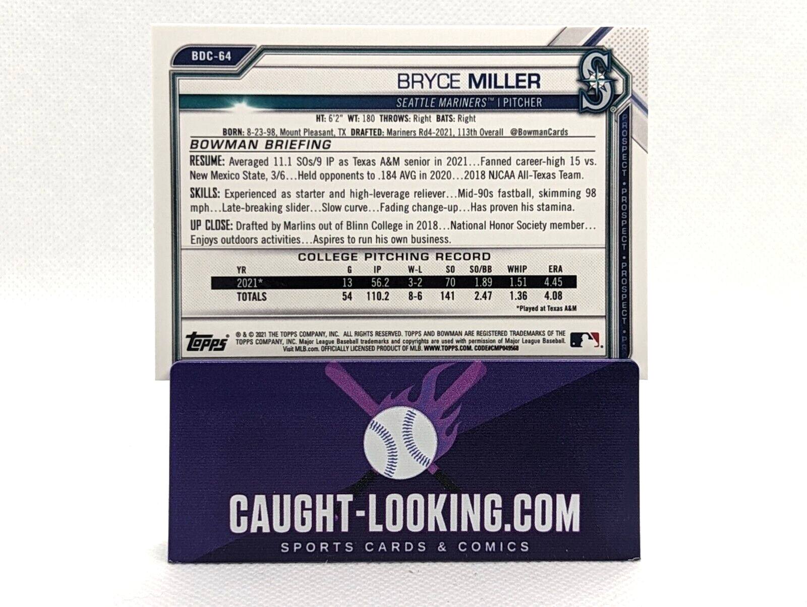 Bryce Miller #BDC-64 2021 Bowman Draft Chrome 1st Bowman Seatle Mariners