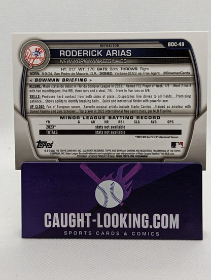 Roderick Arias - 2023 Bowman Draft Chrome #BDC-49 Refractor Yankees Prospect