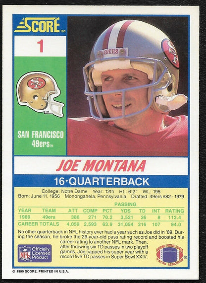 Joe Montana #1 1990 Score San Francisco 49ers