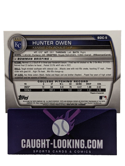 Hunter Owen - 2023 Bowman Chrome Draft #BDC-5 Kansas City Royals Prospect