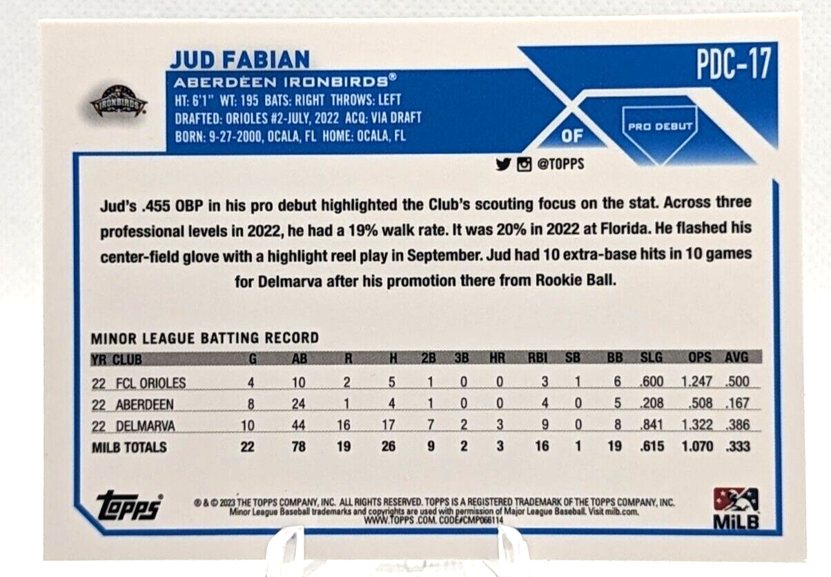 Jud Fabian - 2023 Pro Debut Chrome Base #PDC-17 Aberdeen IronBirds