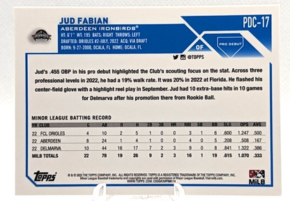 Jud Fabian - 2023 Pro Debut Chrome Base #PDC-17 Aberdeen IronBirds