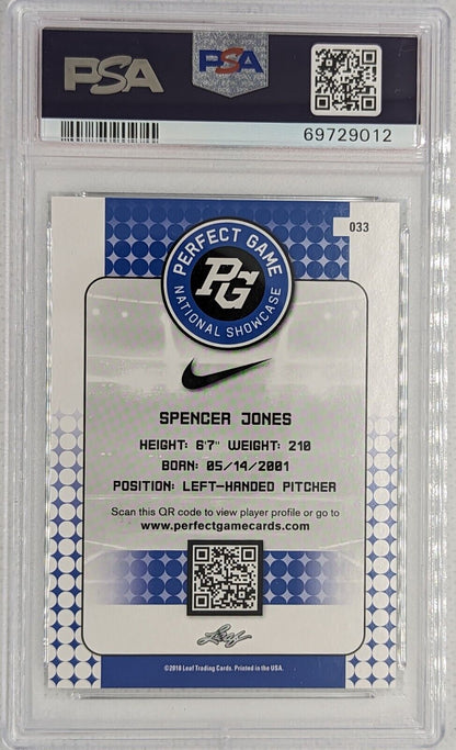Spencer Jones PSA 9 2018 Leaf Perfect Game Nation Showcase Silver #33 Yankees 