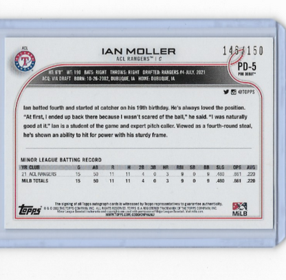 Ian Moller [Autograph Blue] #PD-5 2022 Topps Pro Debut /150