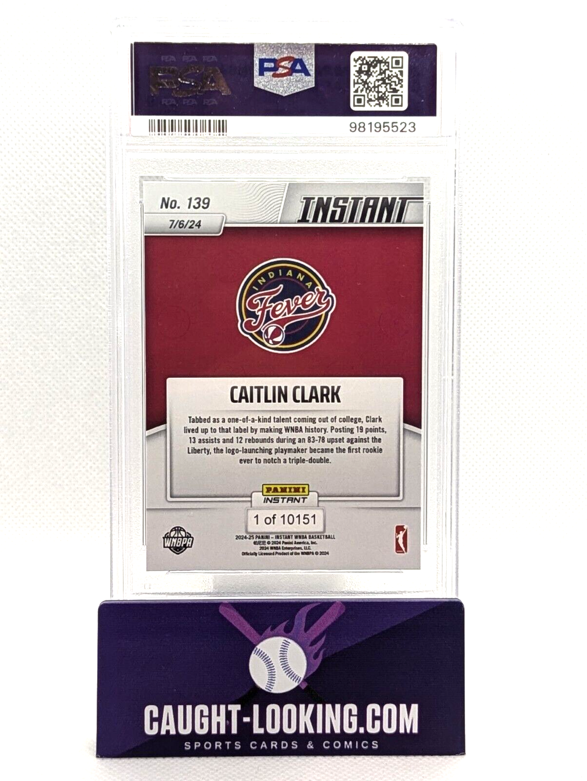 Caitlin Clark PSA 9 - 2024 Panini Instant WNBA #139 RC Milestone Triple Double