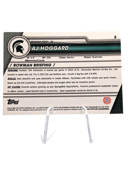 2023-24 Bowman Chrome U Sapphire AJ Hoggard #5 1st Michigan State