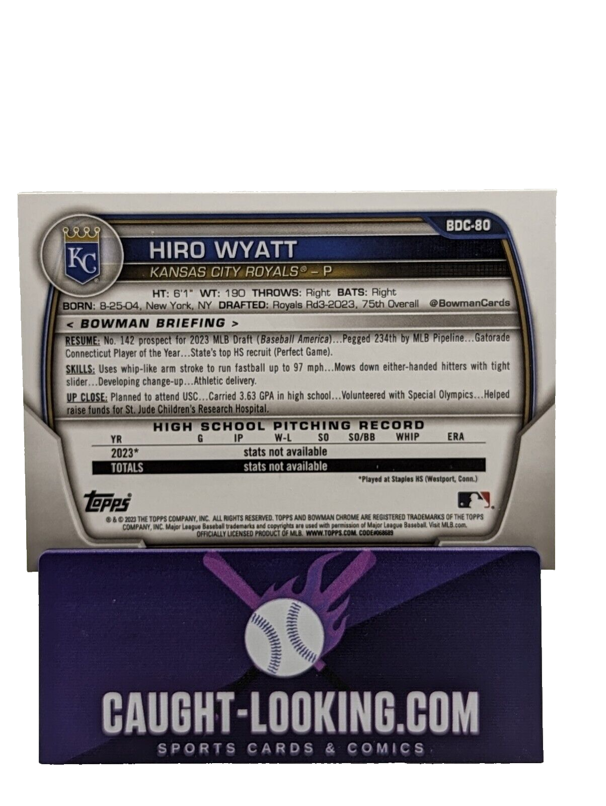 Hiro Wyatt - 2023 Bowman Chrome Draft #BDC-80 Kansas City Royals Prospect