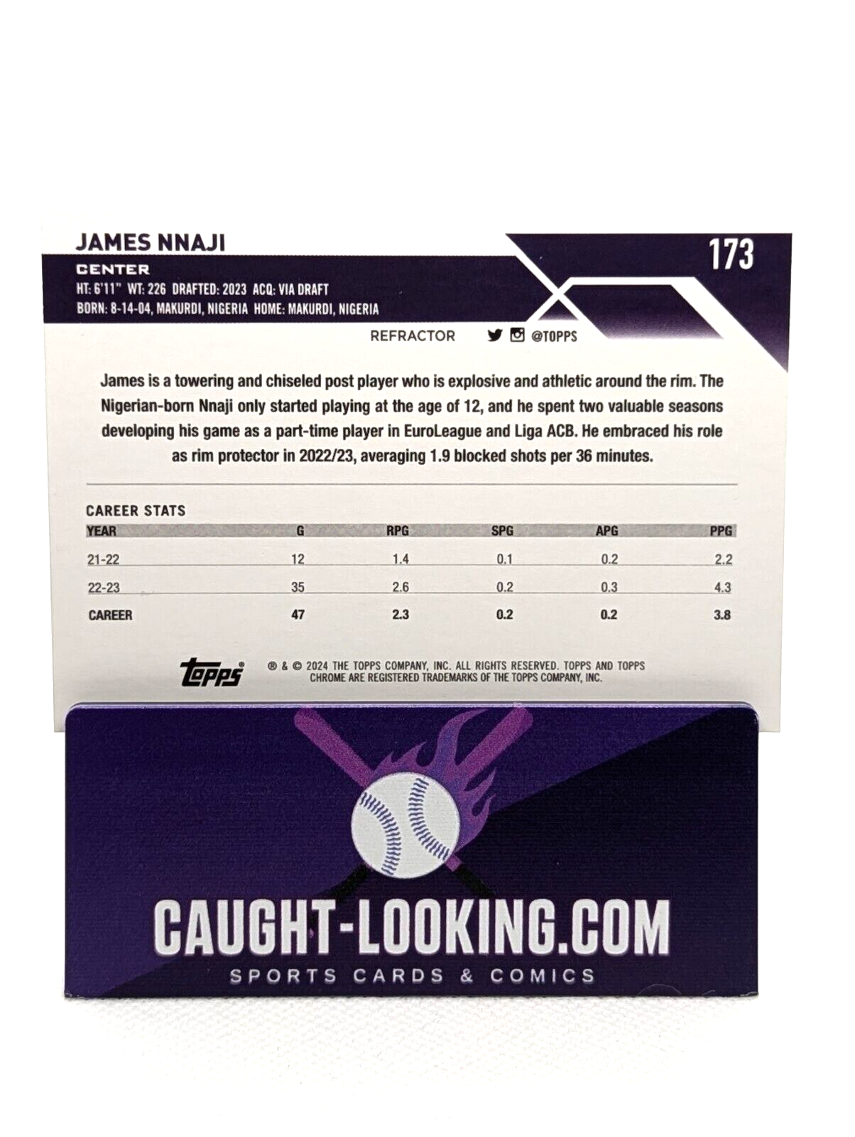 2023-24 Topps Chrome #173 James Nnaji Refractor RC