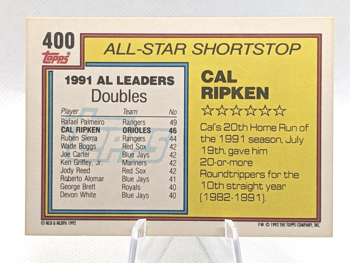 Cal Ripken Jr. #400 1992 Topps Baltimore Orioles