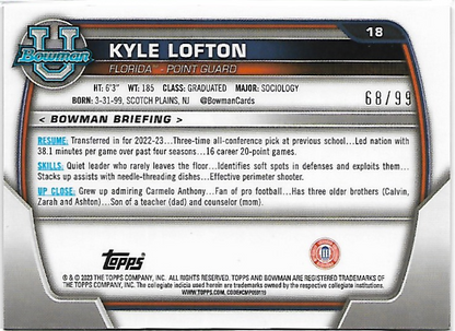 Kyle Lofton Green Shimmer #18 2022 Bowman Chrome University 1st Bowman /99
