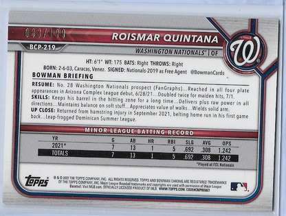 Roismar Quintana [Fuchsia Pink Vapor Refractor] #BCP-219 2022 Bowman Chrome /199