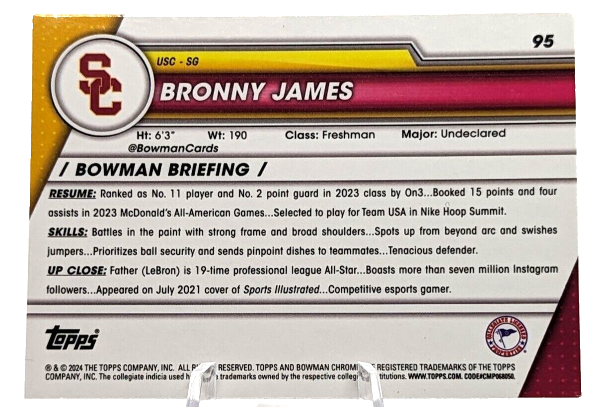 Bronny James - 2023/24 Bowman Chrome University 1st Rookie #95 USC Trojans
