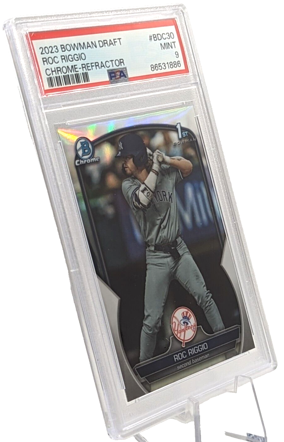 Roc Riggio PSA 9 - 2023 Bowman Draft Chrome Refractor #BDC30 1st Bowman Yankees