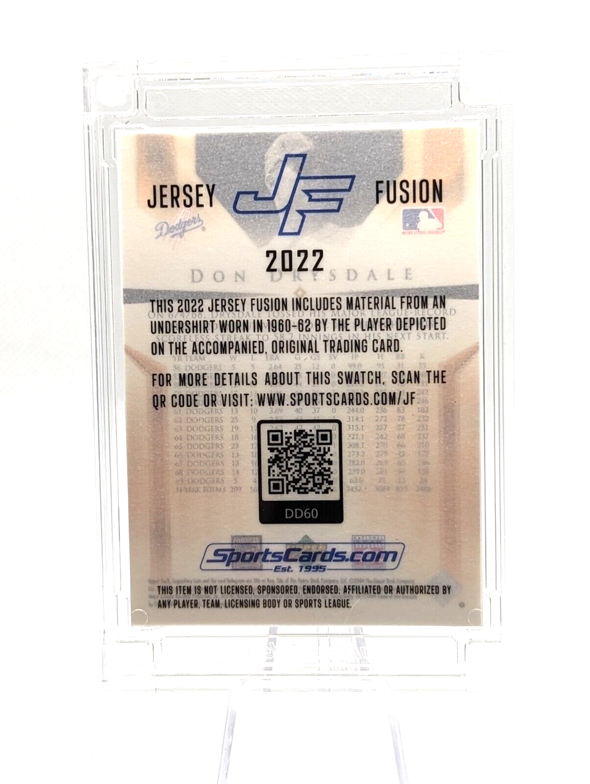 Don Drysdale #DD60 2022 Jersey Fusion Legendary Cuts Dodgers Game Used Swatch