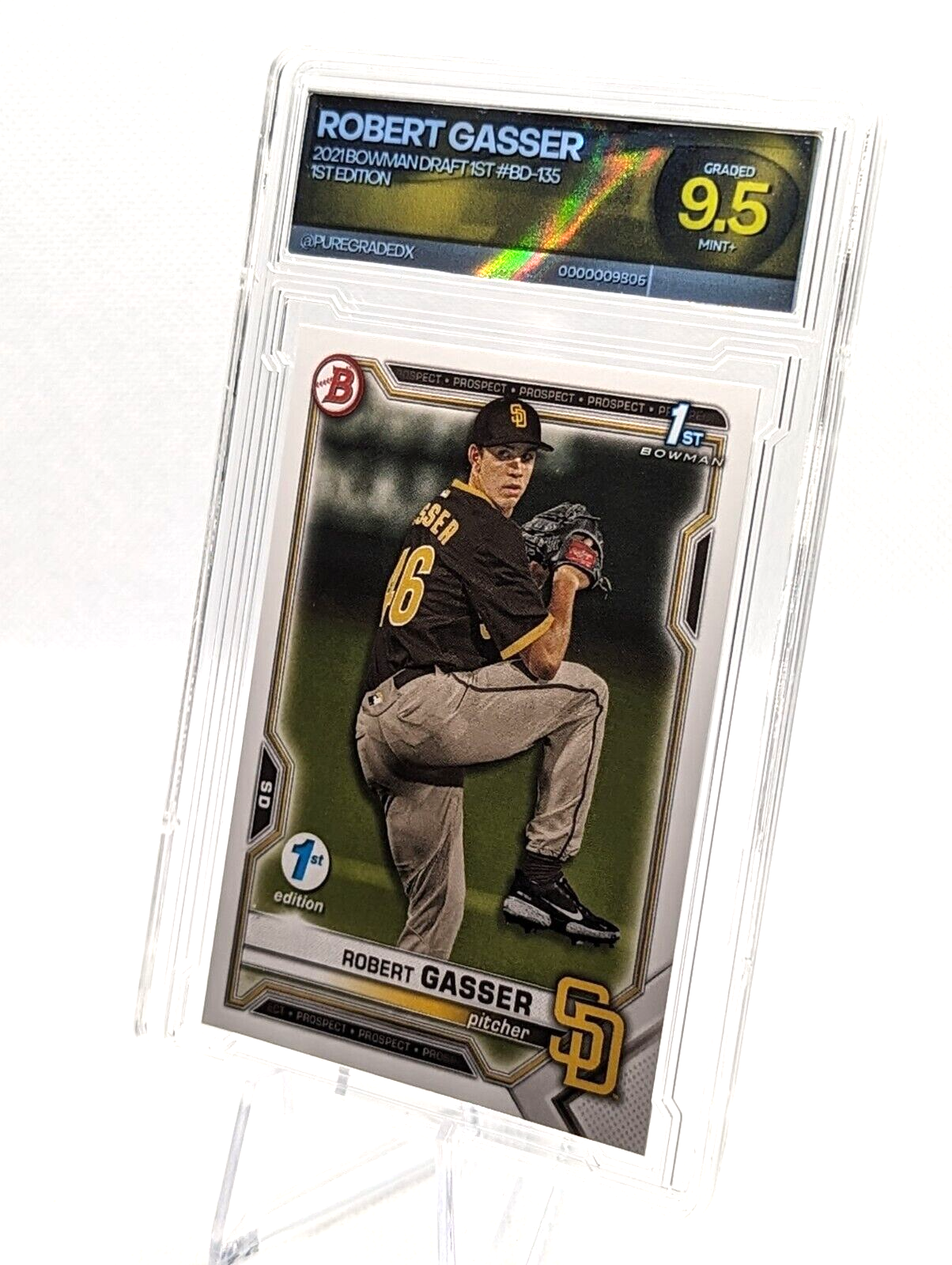 Robert Gasser #BD-135 2021 Bowman Draft 1st Edition Padres Prospect Graded 9.5