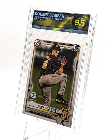 Robert Gasser #BD-135 2021 Bowman Draft 1st Edition Padres Prospect Graded 9.5