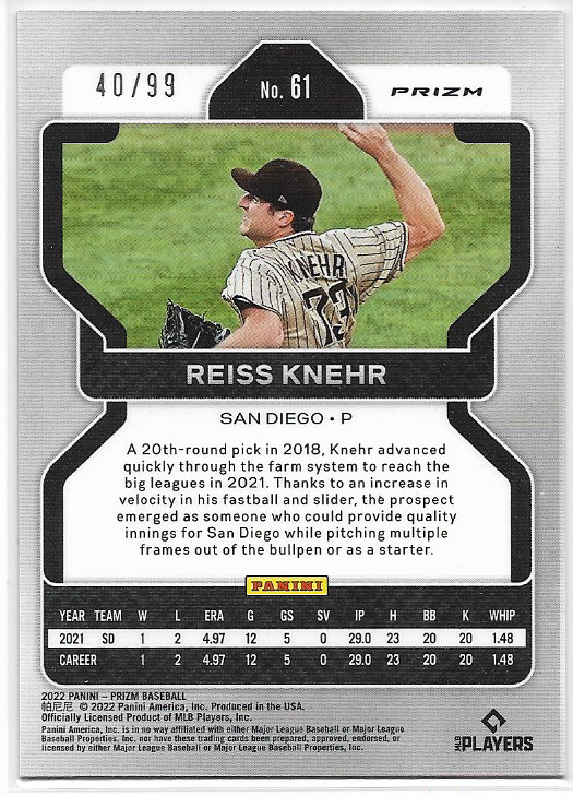 Reiss Knehr #61 Red Wave Prizm 2022 Prizm San Diego RC /99