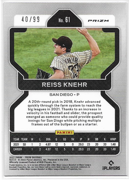 Reiss Knehr #61 Red Wave Prizm 2022 Prizm San Diego RC /99