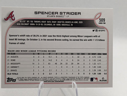 Spencer Strider #509 [Rookie] 2022 Topps Atlanta Braves