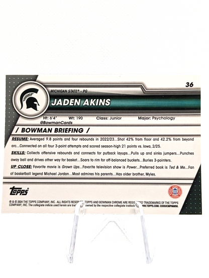 2023-24 Bowman Chrome U Sapphire Jaden Akins 1st #36 Michigan State