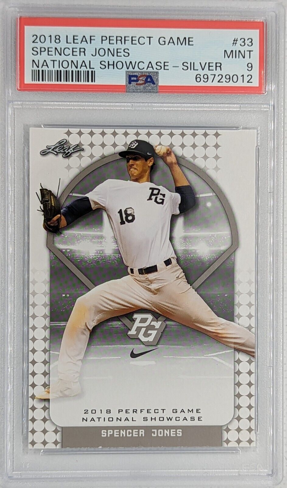 Spencer Jones PSA 9 2018 Leaf Perfect Game Nation Showcase Silver #33 Yankees 