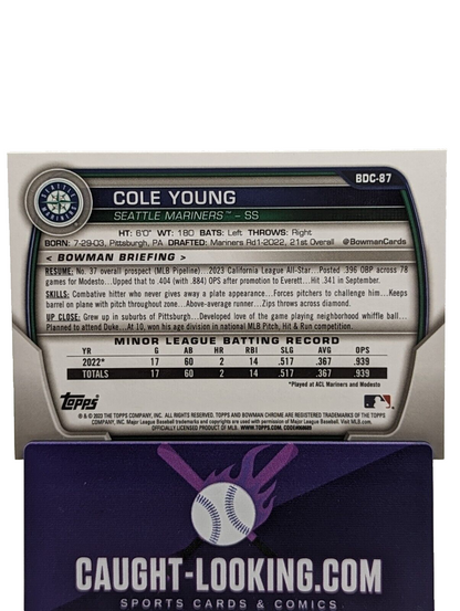 Cole Young - 2023 Bowman Chrome Draft #BDC-87 Seattle Mariners Prospect